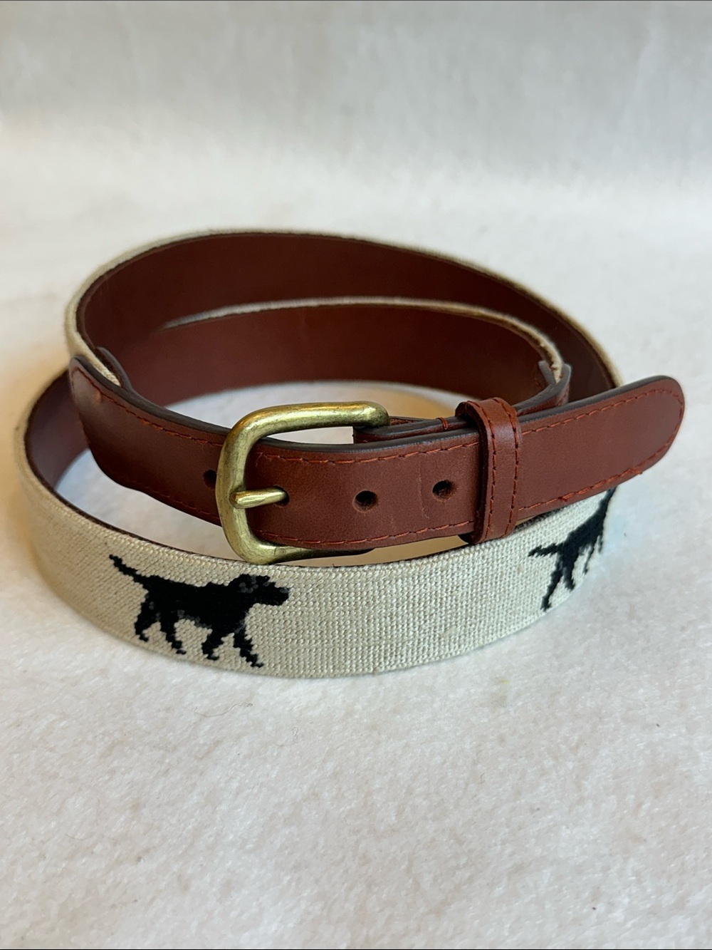 Smathers & Branson Hand-Stitched Needlepoint Black Lab Leather Belt size 42